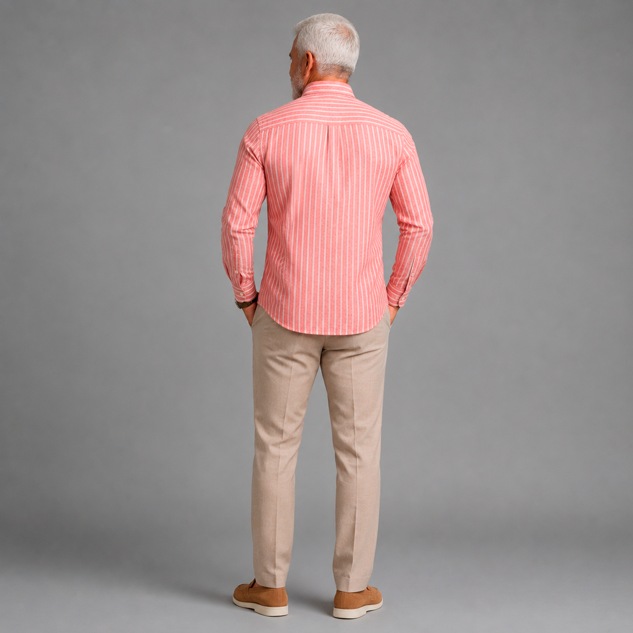 Coral Stripe Luxury Chacabana – Modern Caribbean Linen Shirt-2