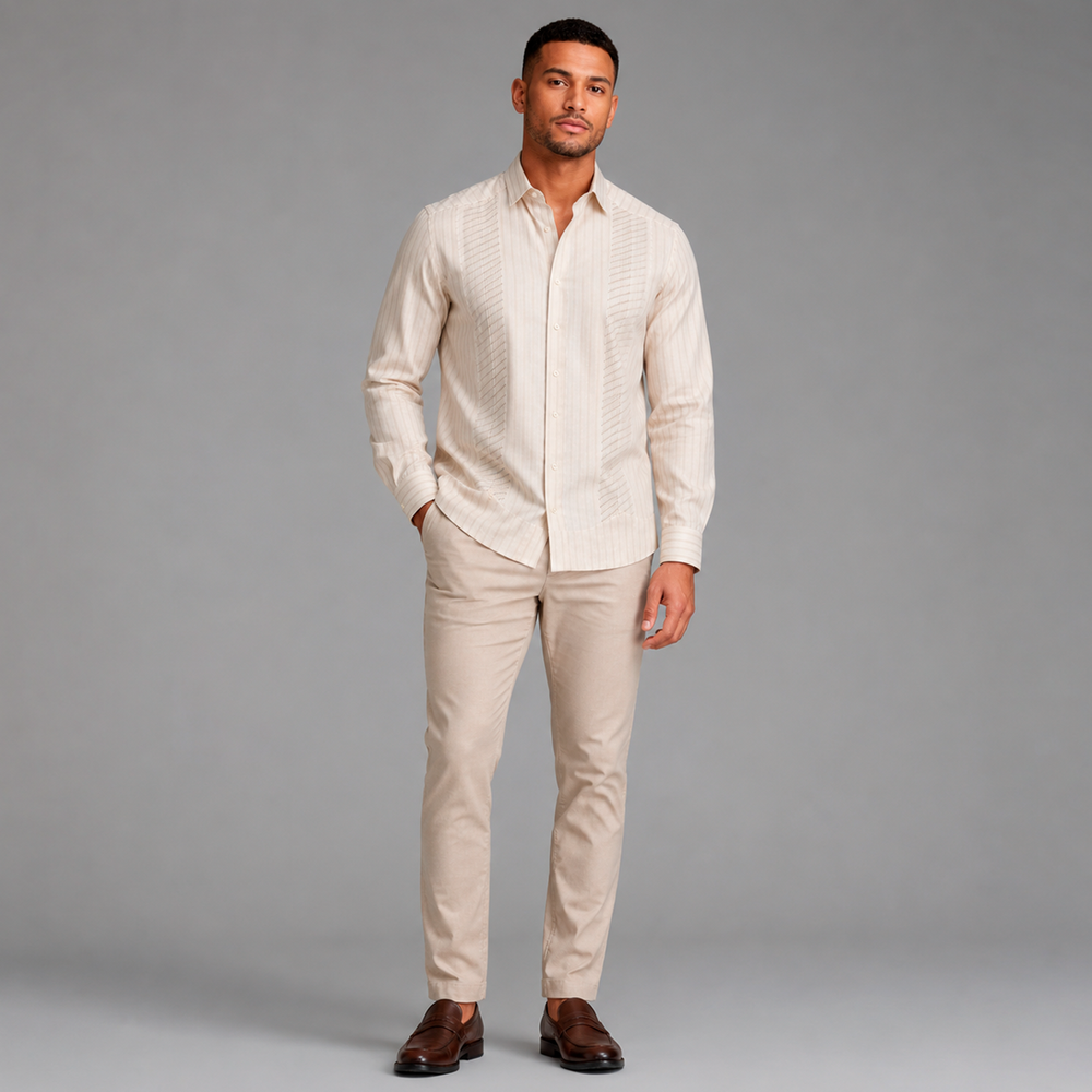 Sand Stripe Linen Chacabana – Refined Caribbean Luxury Shirt