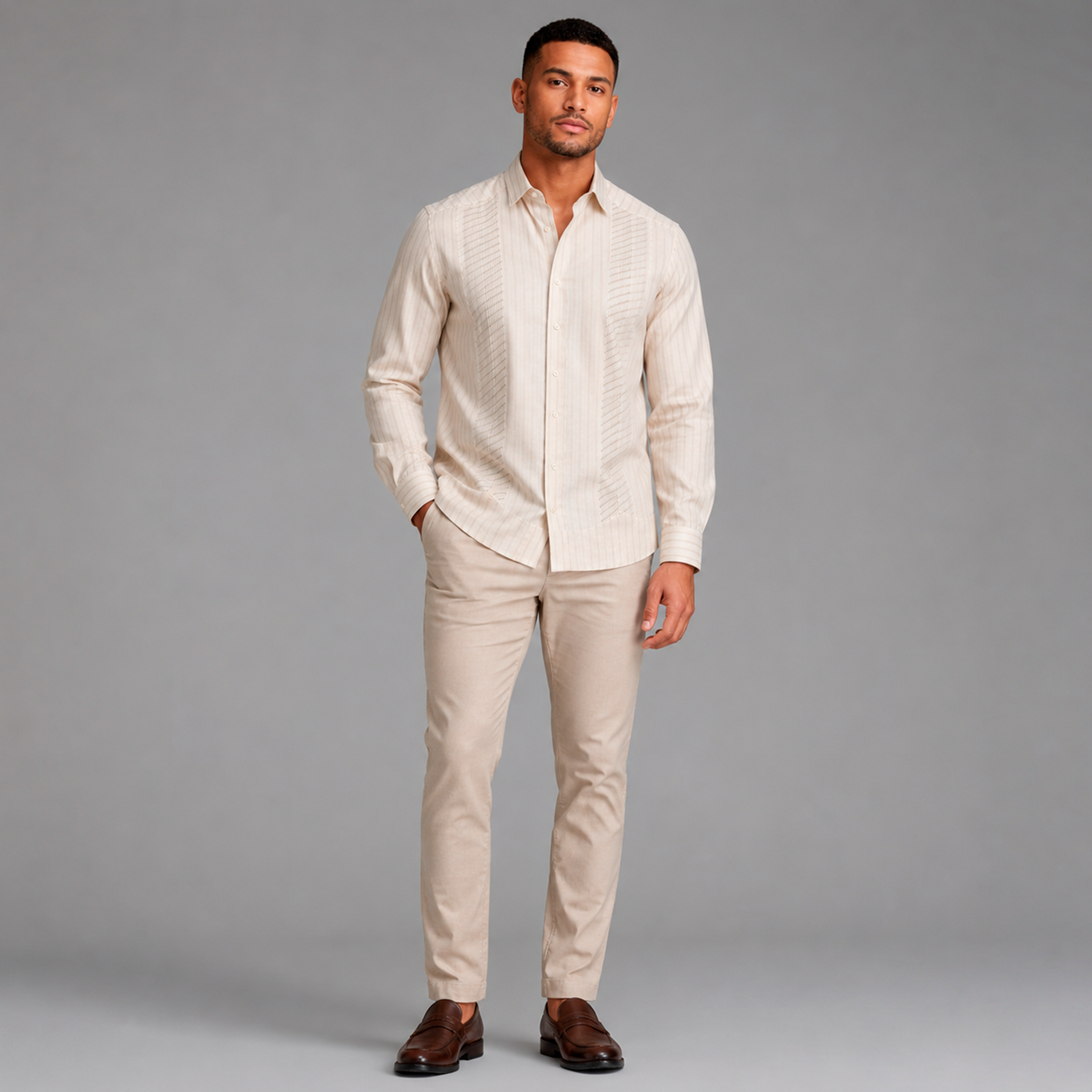 Sand Stripe Linen Chacabana – Refined Caribbean Luxury Shirt