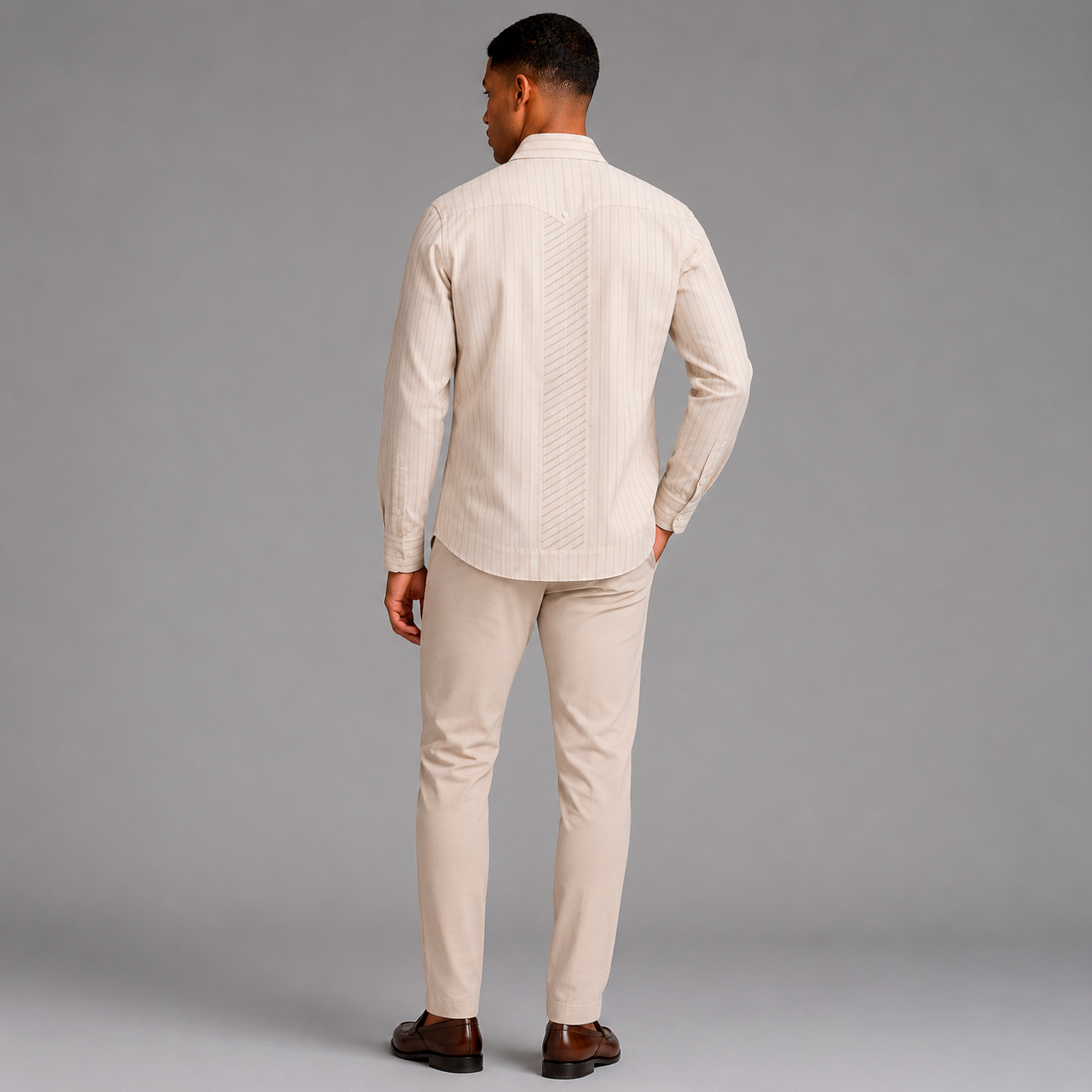 Sand Stripe Linen Chacabana – Refined Caribbean Luxury Shirt-2