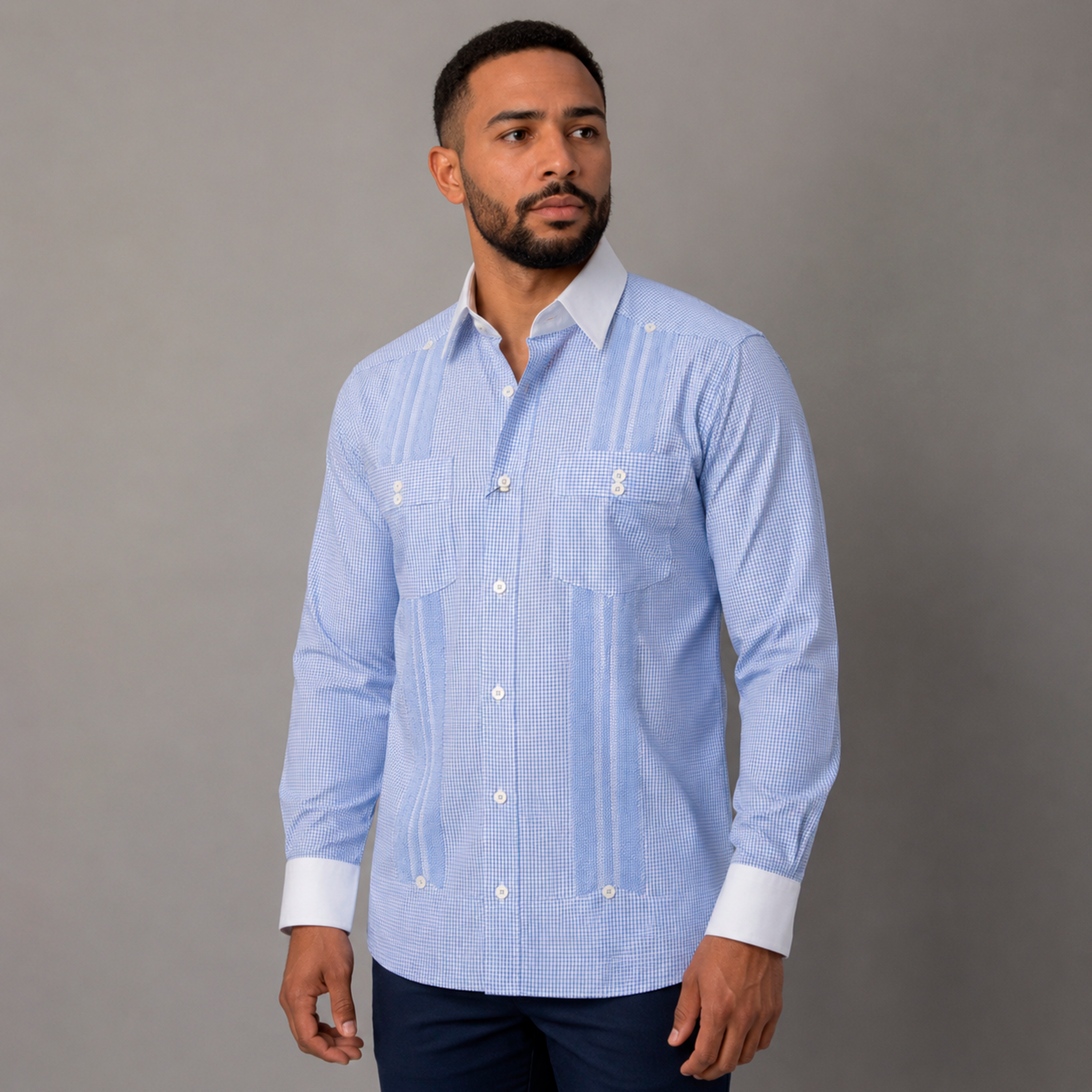 Sky Blue Luxury Chacabana – Modern Dominican Linen Shirt