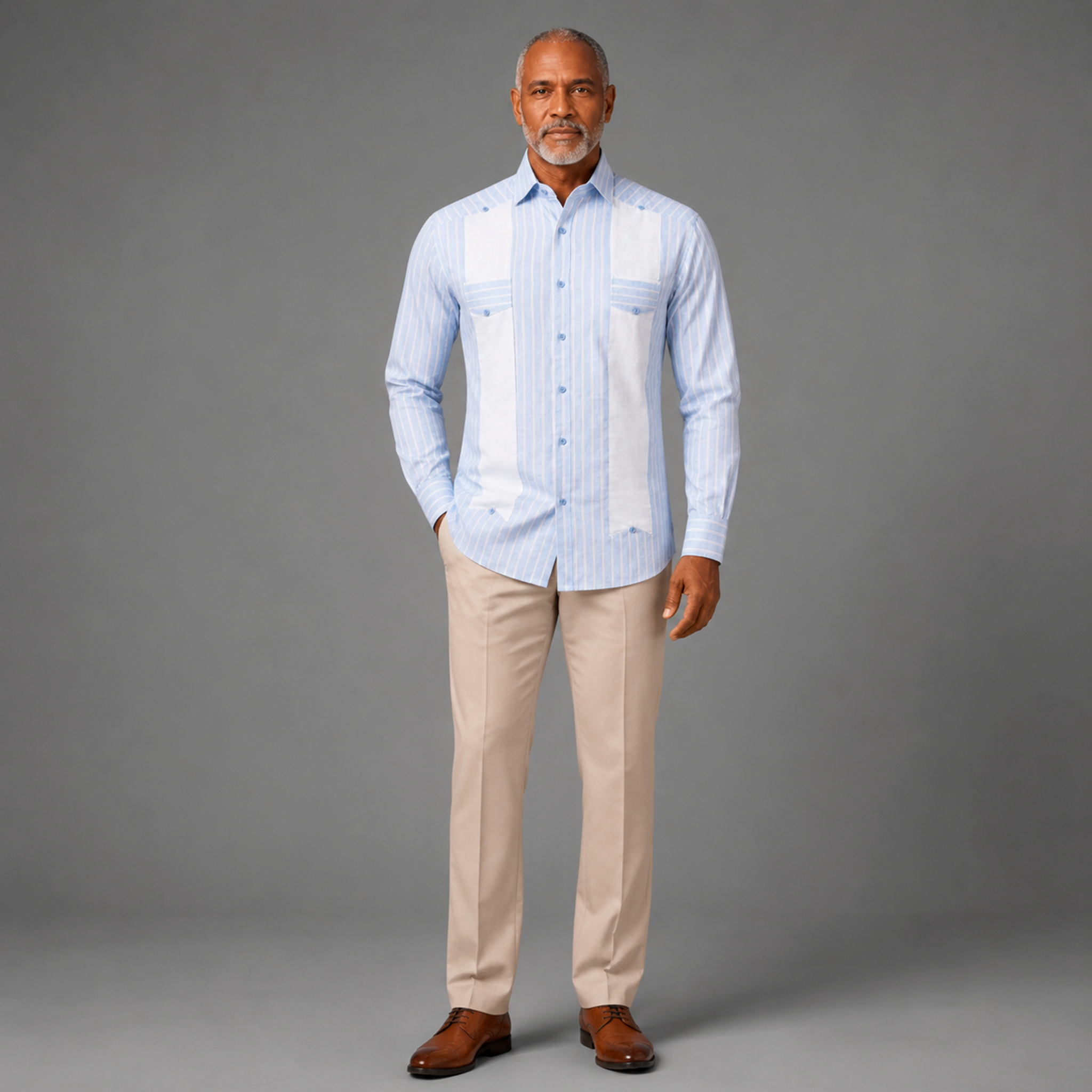 Sky Stripe Luxury Chacabana – Caribbean Linen Statement Shirt