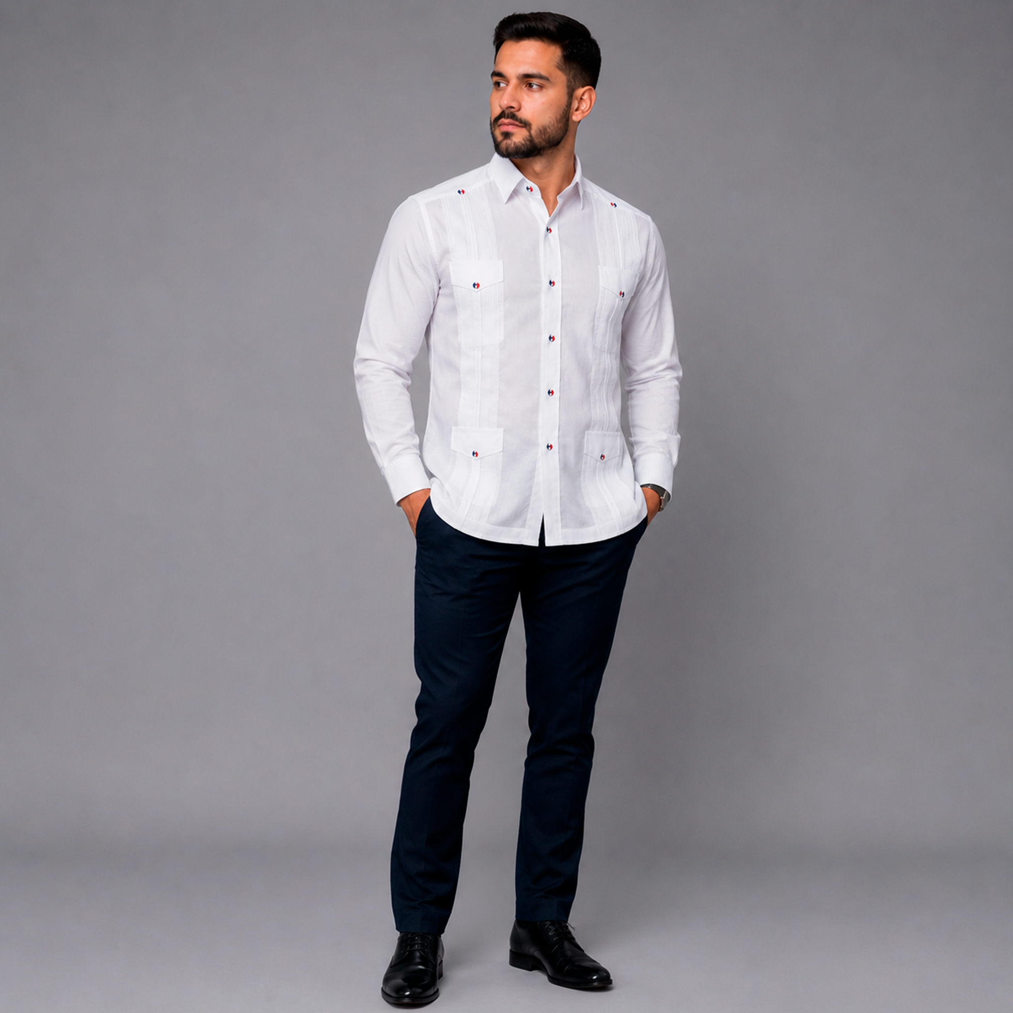White Luxury Chacabana Shirt – Dominican Formal Linen Guayabera-2