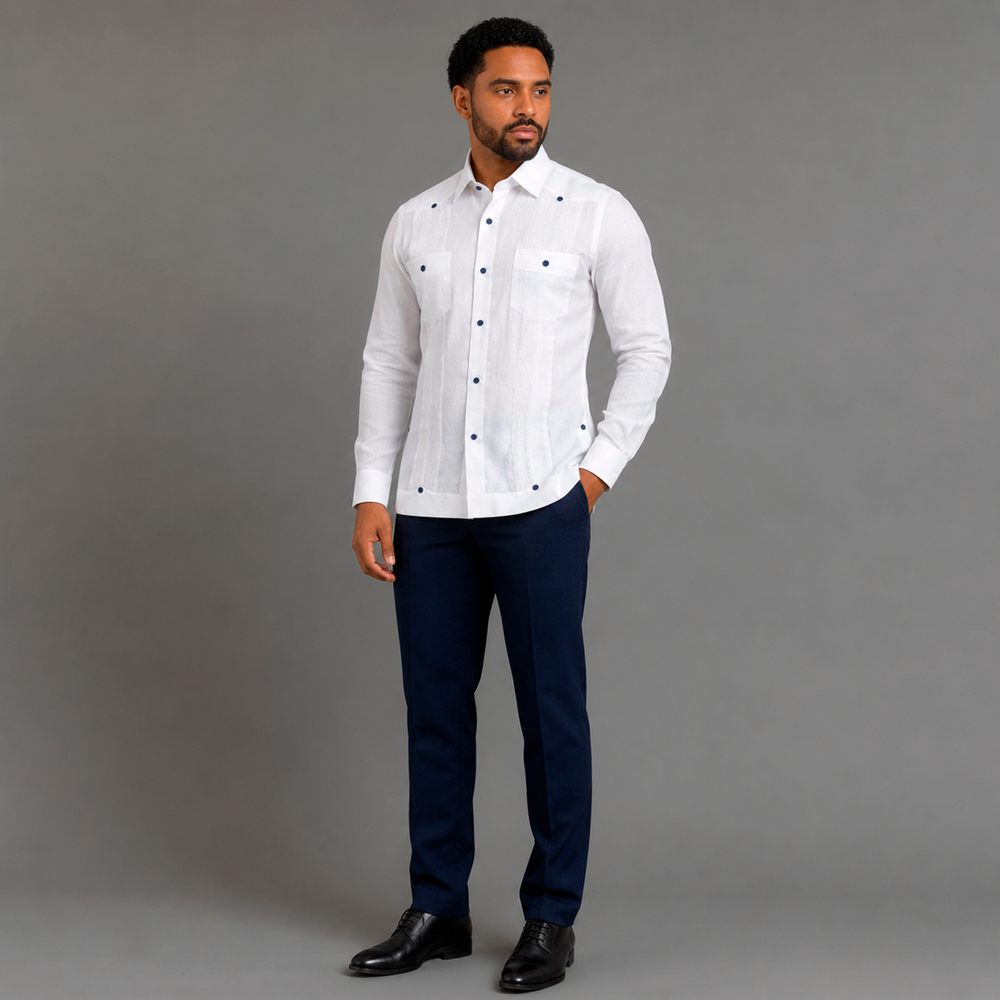 White Linen Luxury Chacabana – Modern Dominican Guayabera Shirt