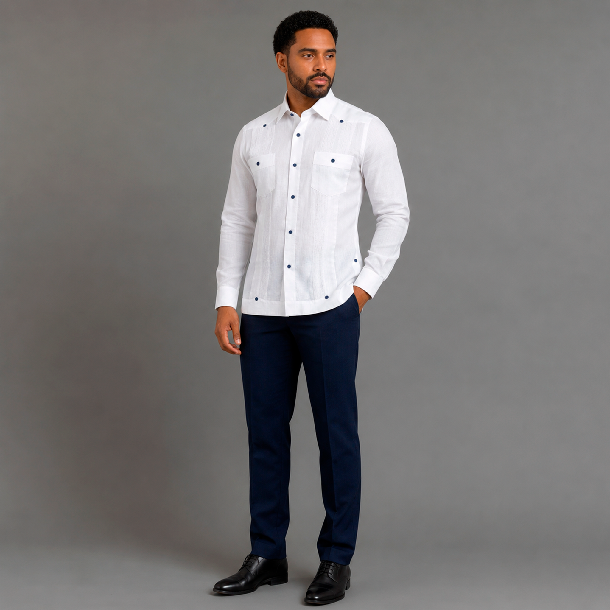 White Linen Luxury Chacabana – Modern Dominican Guayabera Shirt-1