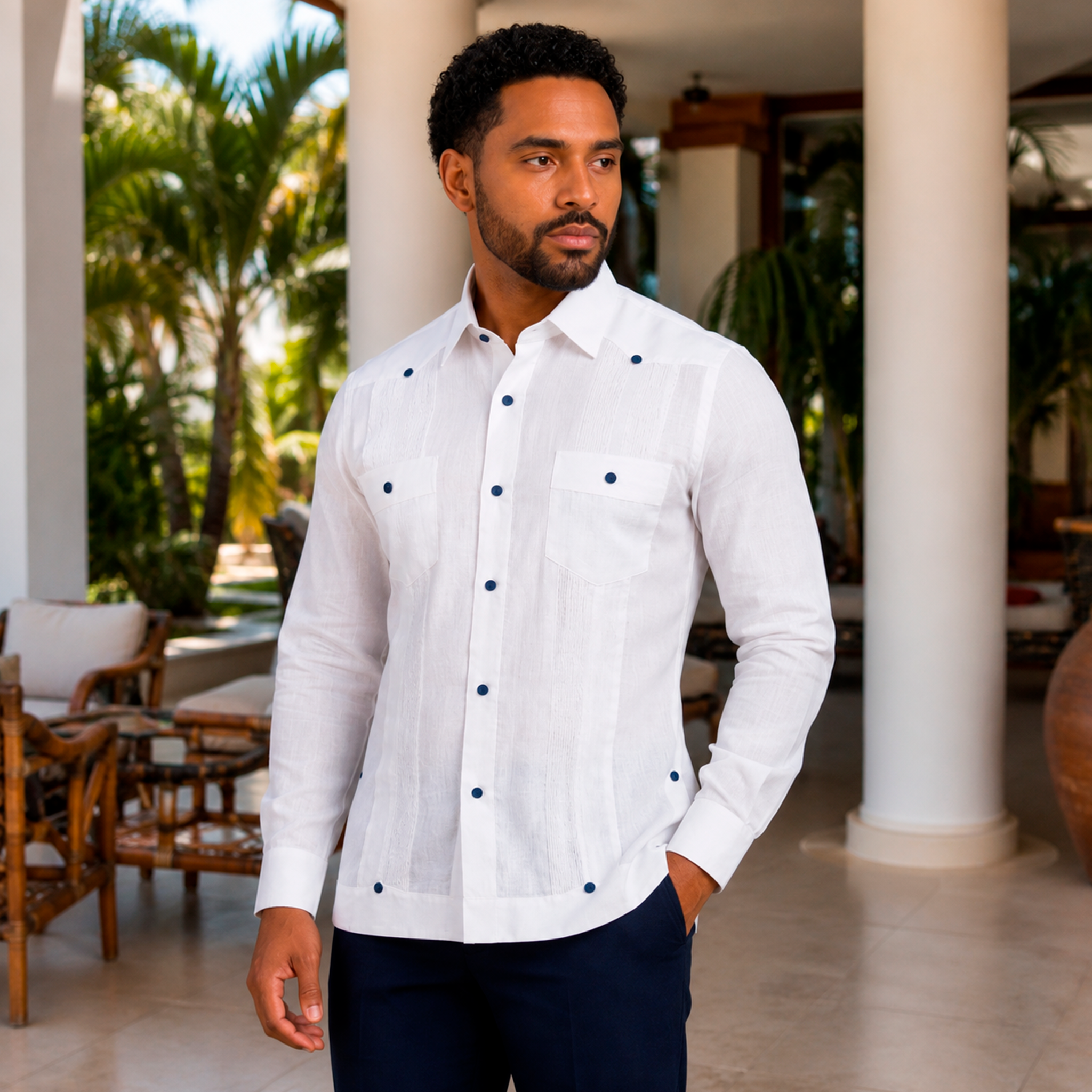 White Linen Luxury Chacabana – Modern Dominican Guayabera Shirt-3