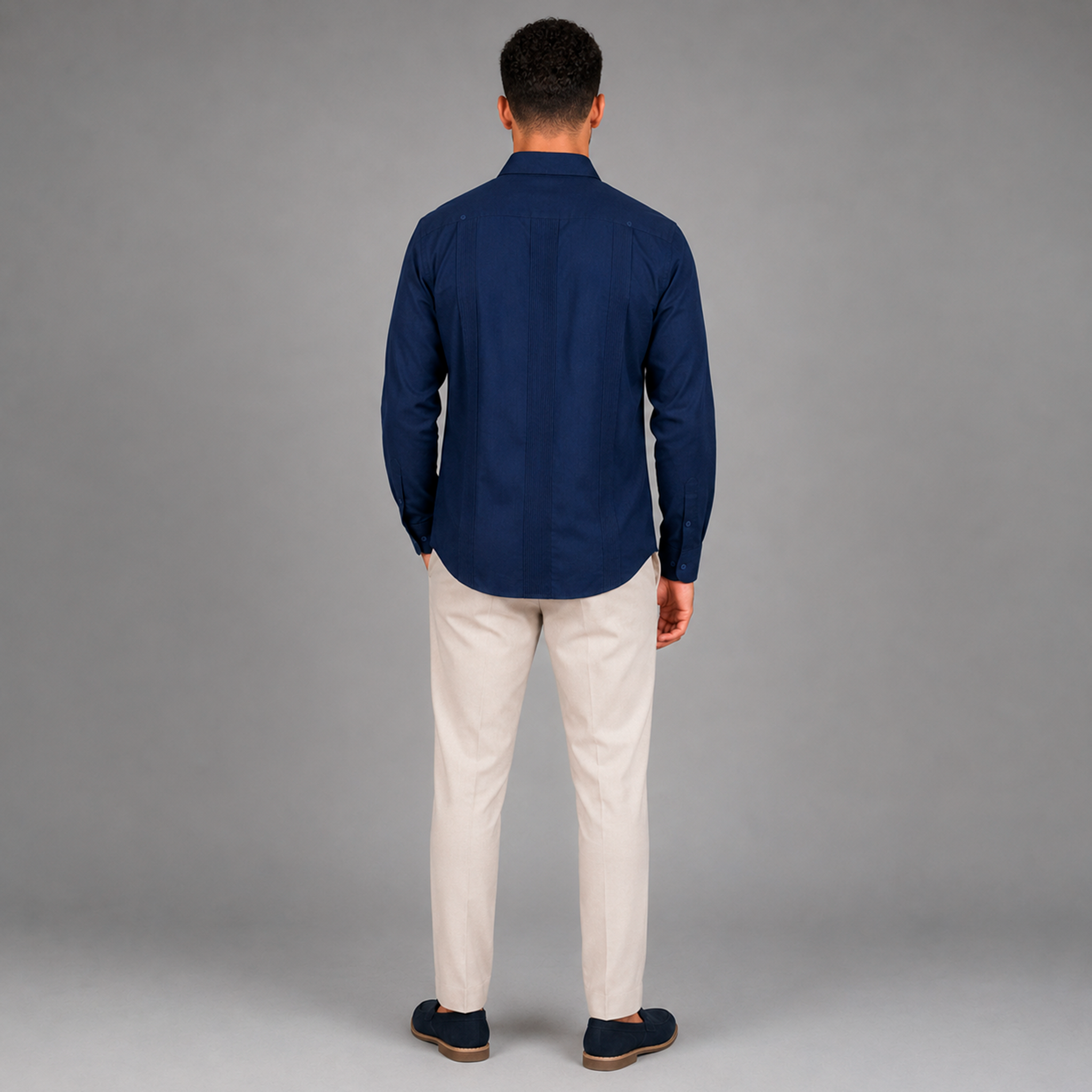 Midnight Blue Linen Chacabana – Modern Caribbean Luxury Shirt-2
