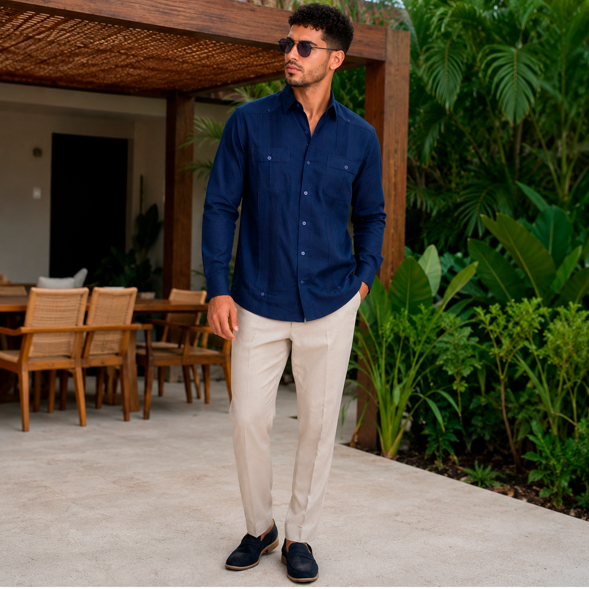 Midnight Blue Linen Chacabana – Modern Caribbean Luxury Shirt-3