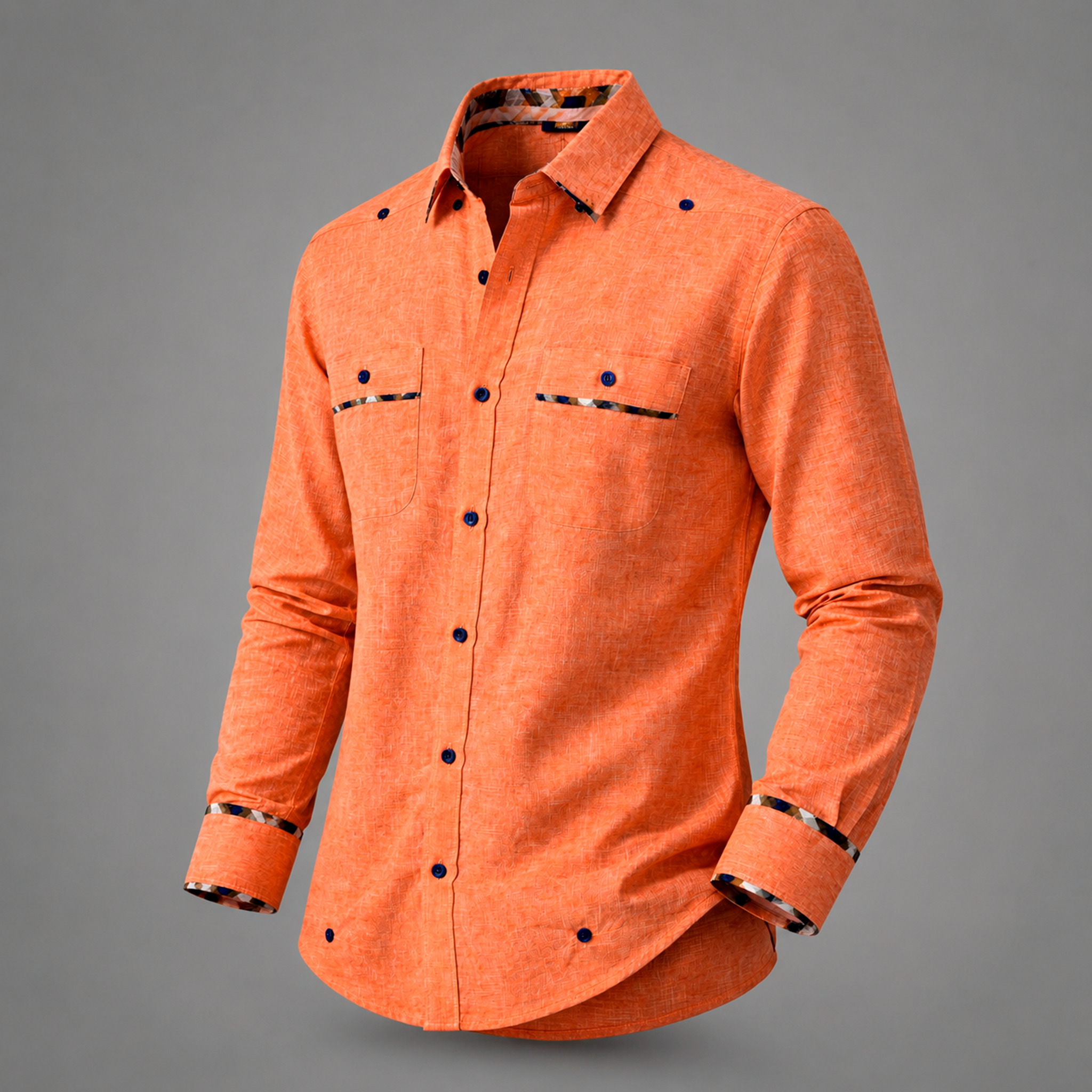 Sunset Orange Luxury Chacabana – Modern Caribbean Statement Shirt-3