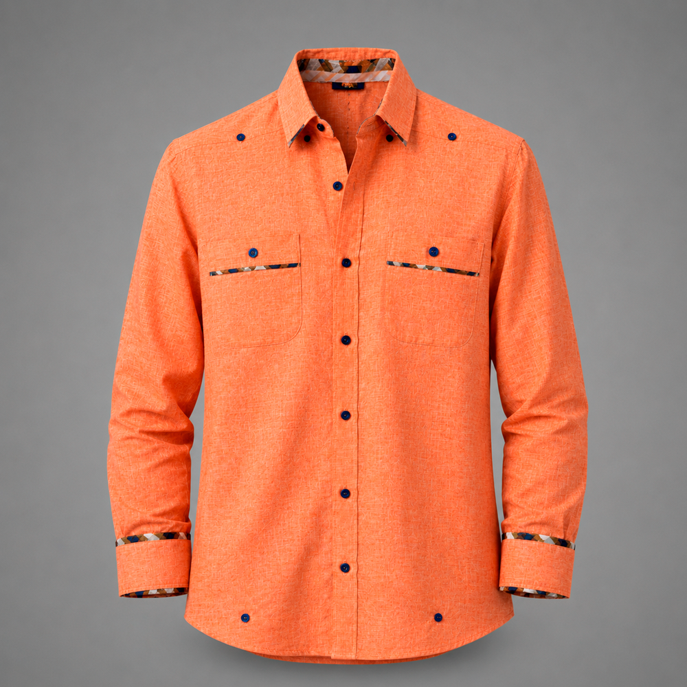Sunset Orange Luxury Chacabana – Modern Caribbean Statement Shirt