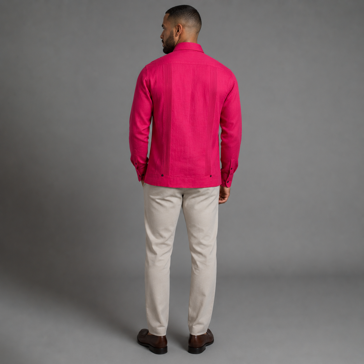 Dominican Linen Guayabera in Fuchsia Pink-2